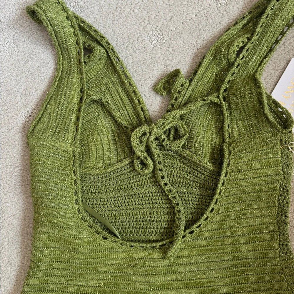 Torn by Ronny Kobo Madi Dress in metallic green sexy beach crochet midi sz m - Picture 15 of 15